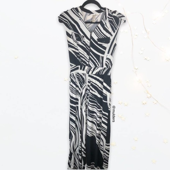 Emma & Michele Black & White Pattern Zebra Vibes Wide Leg Jumpsuit - Picture 1 of 9